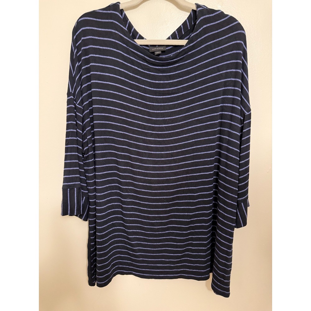 J. Jill Blouse Women Plus 2x Blue With stripe 3/4 Sleeve Pullover Easy Care Knit